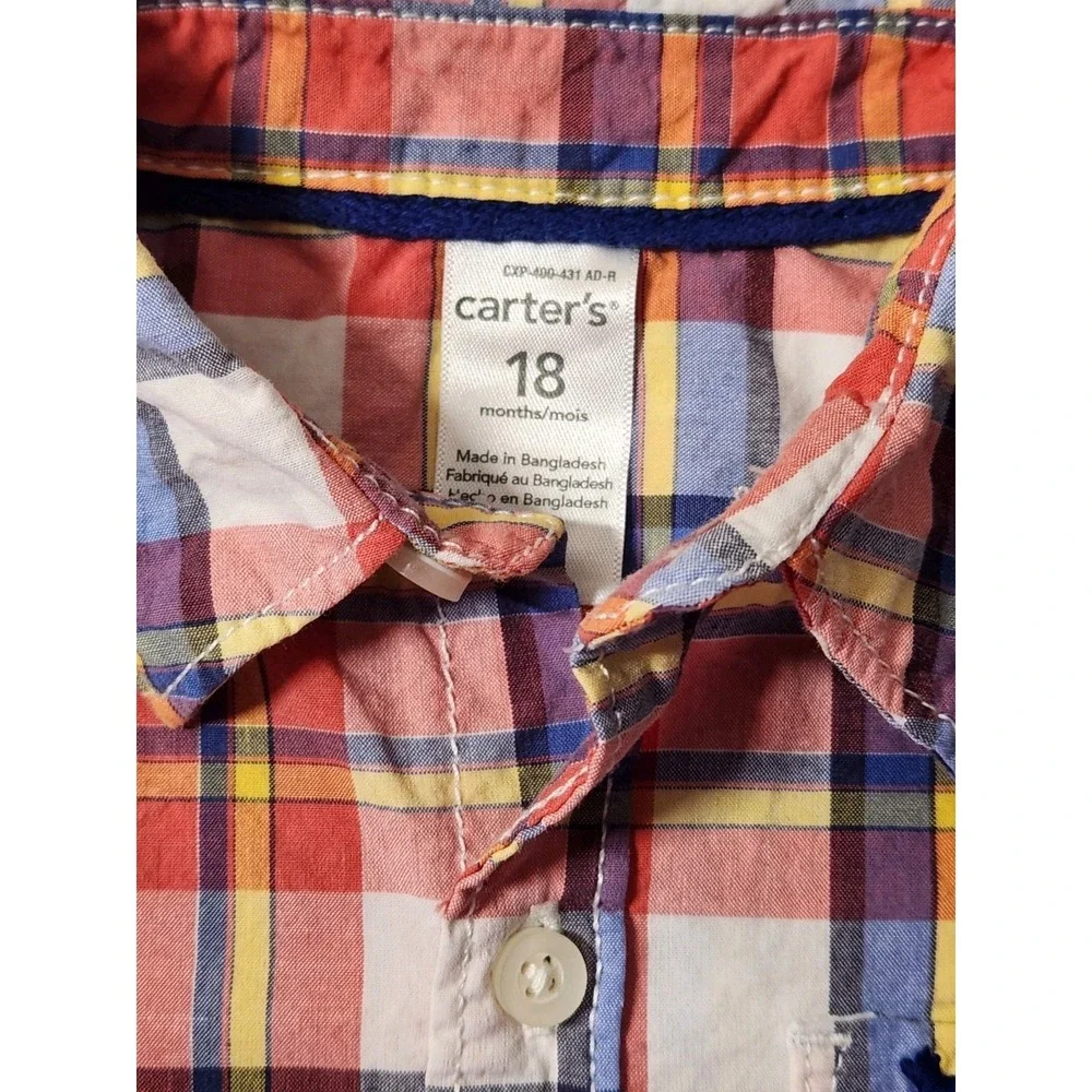 Carters Baby Boy 18M Plaid Button‎ Down Shirt Guc